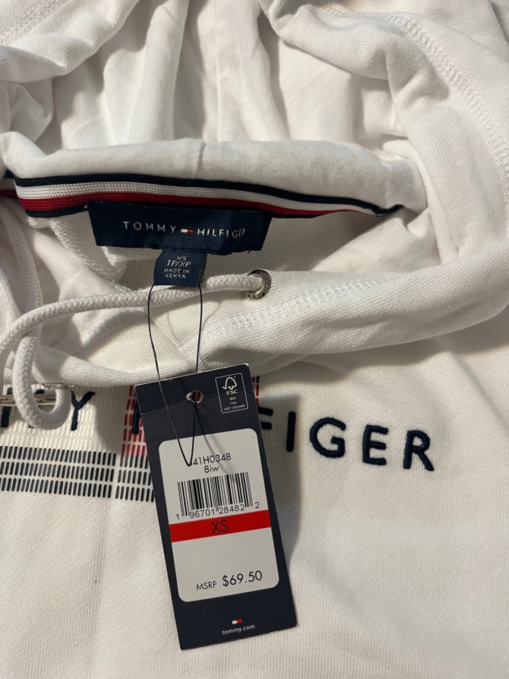 Tommy Hilfiger White Crewneck Hoodie with Logo Stripe - Picture 3 of 8